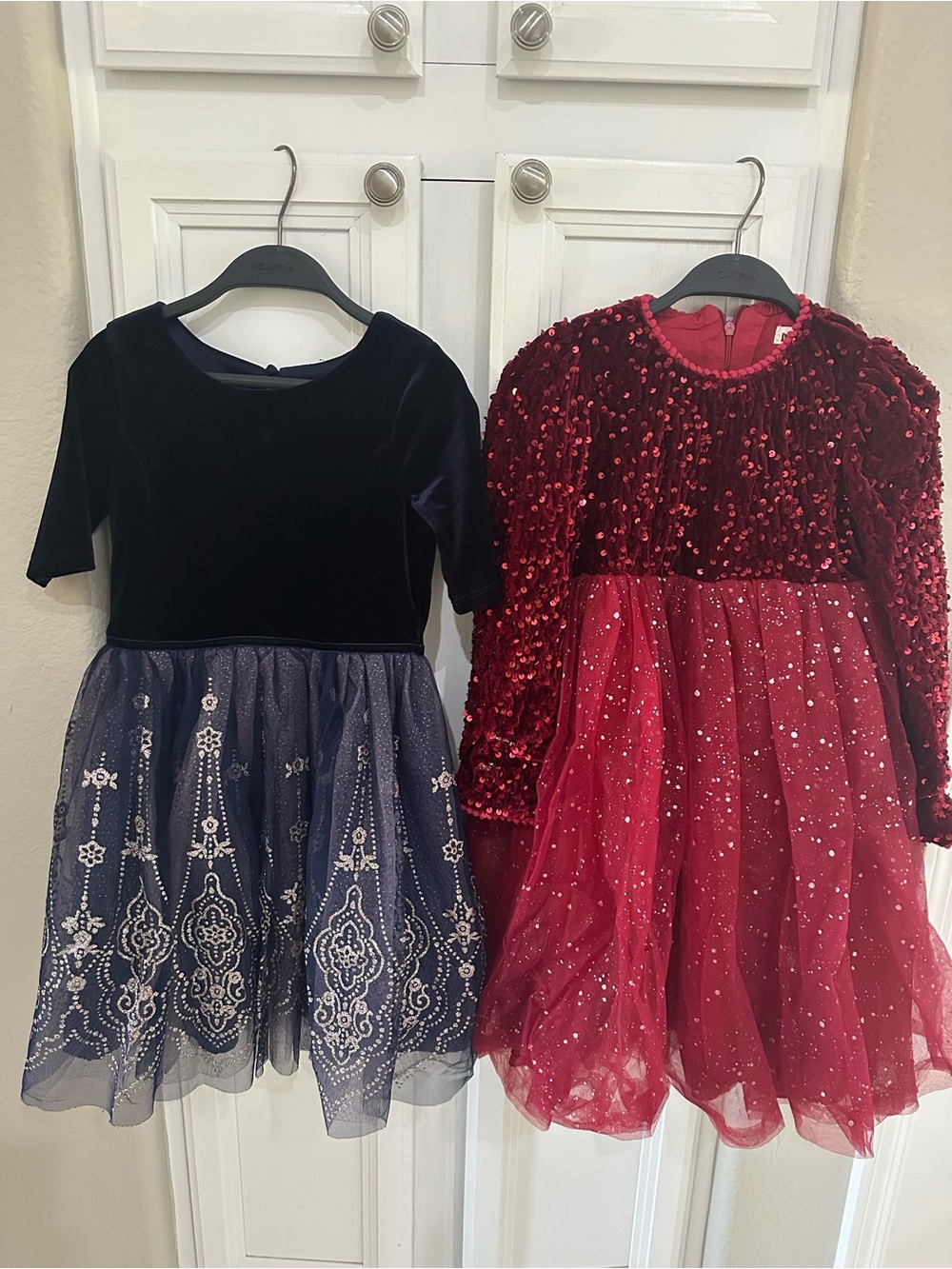 Zunie Red Sequin & Navy Velvet Tulle Holiday Dress Set